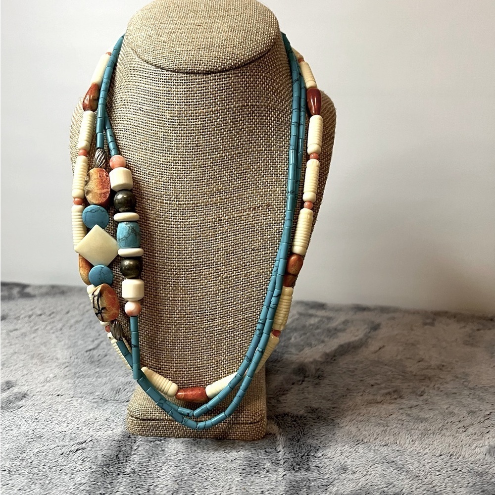 Triple Strand Southwestern Beaded Necklace 22in